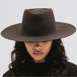 NWT Gigi Pip Dakota Wide Brim Dark Brown 100% Wool Hat Size 57 (Small)